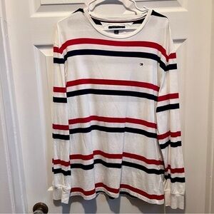 Tommy Hilfiger Shirt striped pull XL Men Long sleeve White tee